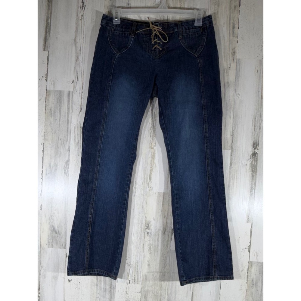 Authentic Hipster Jeans‎ Size 13 32x31 Blue Lace Up Triangle Pocket Vintage Y2K